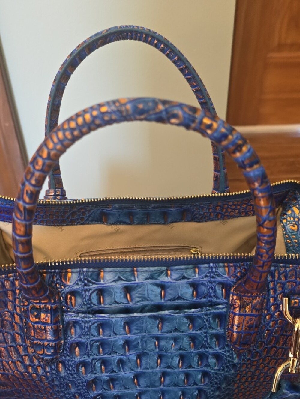 Blue Croc-Embossed Structured Tote Bag - Picture 7 of 10